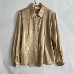 Gold silk button down blouse